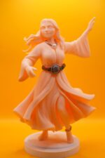 3D-printed PLA statue of the Diva of Moroccan Andalusian music, wearing traditional flowing dress and jewelry, with graceful dancing posture.